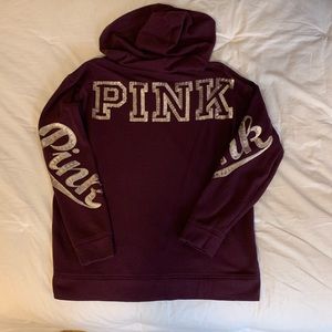Maroon, sequined PINK hoodie